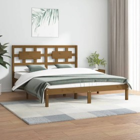 Estructura de cama madera maciza de pino marrón mi