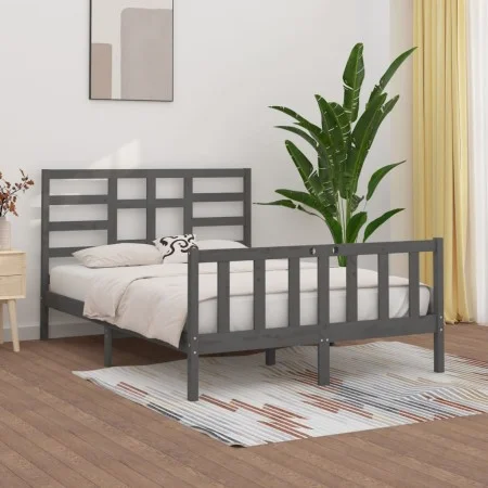 Gray solid wood bed frame King Size 150x200 cm by vidaXL, Beds and slatted bases - Ref: Foro24-3107620, Price: 150,95 €, Disc...