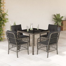 Set comedor de jardín 5 piezas con cojines ratán sintético gris Set comedor de jardín 5 piezas con cojines ratán sintético gris