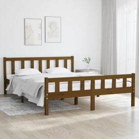 Estructura de cama madera maciza King marrón miel 150x200 cm