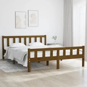Solid wood bed frame King honey brown 150x200 cm by vidaXL, Beds and slatted bases - Ref: Foro24-810687, Price: 123,55 €, Dis...