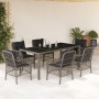 Set comedor jardín 7 pzas y cojines ratán sintético gris