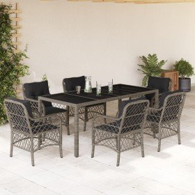 Set comedor jardín 7 pzas y cojines ratán sintético gris