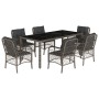 Set comedor jardín 7 pzas y cojines ratán sintético gris
