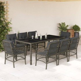 Set comedor jardín 9 pzas y cojines ratán sintético gris Set comedor jardín 9 pzas y cojines ratán sintético gris