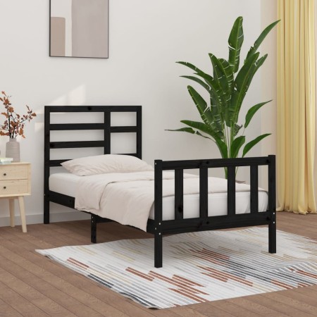 Estructura de cama madera maciza de pino negro 100x200 cm de vidaXL, Camas y somieres - Ref: Foro24-3107607, Precio: 131,26 €...