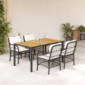 Set de muebles jardín 5 pzas con cojines ratán sintético negro