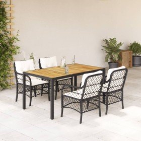 Set de muebles jardín 5 pzas con cojines ratán sintético negro Set de muebles jardín 5 pzas con cojines ratán sintético negro