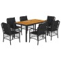 Set de comedor de jardín 7 pzas y cojines ratán sintético negro
