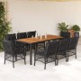 Set de comedor de jardín 9 pzas y cojines ratán sintético negro
