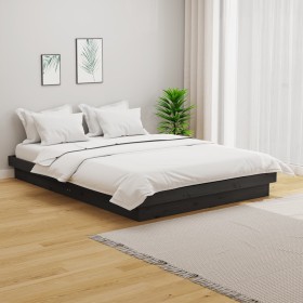 Estructura de cama doble pequeña madera maciza gris 120x190 cm