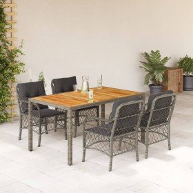 Set comedor de jardín 5 piezas con cojines ratán sintético gris