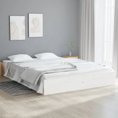Weißer Massivholzbettrahmen 140x190 cm von vidaXL, Betten und Lattenroste - Ref: Foro24-820083, Preis: 111,59 €, Rabatt: %