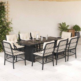 Set de comedor de jardín 9 pzas y cojines ratán sintético negro Set de comedor de jardín 9 pzas y cojines ratán sintético negro
