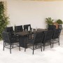 Set de comedor de jardín 9 pzas y cojines ratán sintético negro