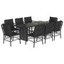 Set de comedor de jardín 9 pzas y cojines ratán sintético negro