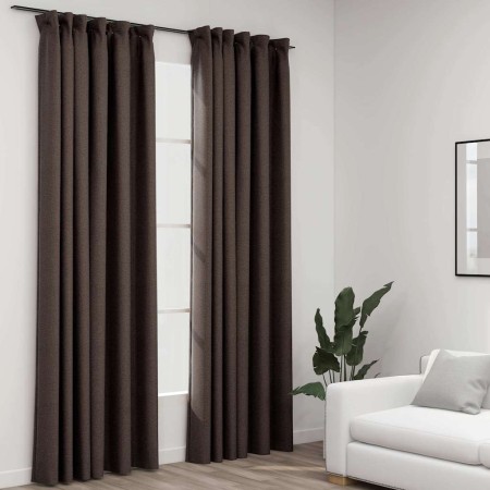 Cortinas opacas ganchos look de lino 2 pzs gris taupe140x245cm