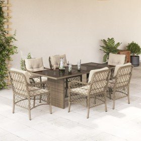 Set comedor de jardín 7 pzas con cojines ratán sintético beige