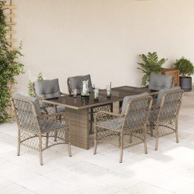 Set comedor de jardín 7 pzas con cojines ratán sintético beige Set comedor de jardín 7 pzas con cojines ratán sintético beige