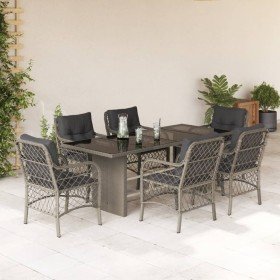 Set comedor jardín 7 pzas y cojines ratán sintético gris claro