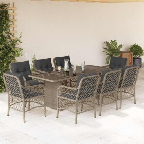 Set comedor de jardín 9 pzas cojines ratán sintético gris claro