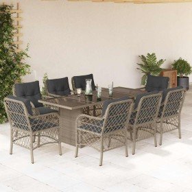 Set comedor de jardín 9 pzas cojines ratán sintético gris claro en Conjuntos de jardín | Comprar online en Foro24