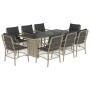 Set comedor de jardín 9 pzas cojines ratán sintético gris claro