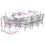 Set comedor de jardín 9 pzas cojines ratán sintético gris claro