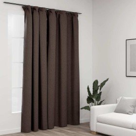Cortina opaca con ganchos look de lino gris taupe 290x245 cm Cortina opaca con ganchos look de lino gris taupe 290x245 cm