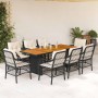Set de comedor de jardín 9 pzas y cojines ratán sintético negro