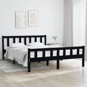 Black solid wood bed frame 120x200 cm by vidaXL, Beds and slatted bases - Ref: Foro24-810678, Price: 117,24 €, Discount: %