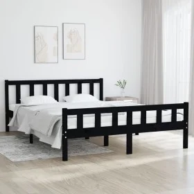 Black solid wood bed frame 120x200 cm by vidaXL, Beds and slatted bases - Ref: Foro24-810678, Price: 115,78 €, Discount: %