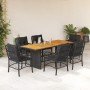 Set de comedor de jardín 7 pzas y cojines ratán sintético negro