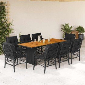 Set de comedor de jardín 9 pzas y cojines ratán sintético negro Set de comedor de jardín 9 pzas y cojines ratán sintético negro