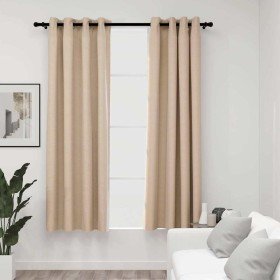 Cortinas opacas con ojales look de lino 2 pzas beige 140x175 cm Cortinas opacas con ojales look de lino 2 pzas beige 140x175 cm
