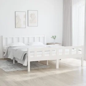 White solid wood bed frame King Size 150x200 cm by vidaXL, Beds and slatted bases - Ref: Foro24-810685, Price: 108,98 €, Disc...