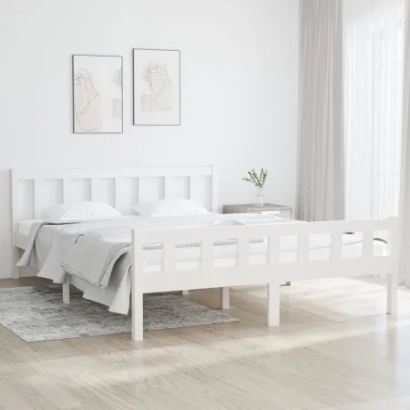 White solid wood bed frame King Size 150x200 cm by vidaXL, Beds and slatted bases - Ref: Foro24-810685, Price: 108,98 €, Disc...