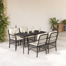 Set de muebles jardín 5 pzas con cojines ratán sintético negro