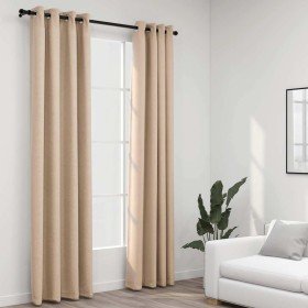 Cortinas opacas ojales look de lino 2 pzas beige 140x225 cm Cortinas opacas ojales look de lino 2 pzas beige 140x225 cm