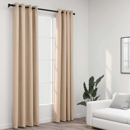 Cortinas opacas ojales look de lino 2 pzas beige 140x225 cm