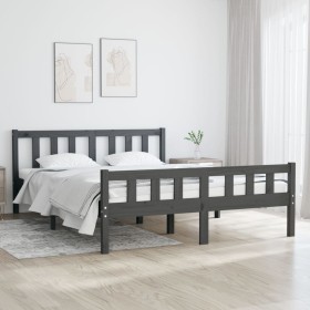 Estructura de cama de madera maciza gris 140x190 cm