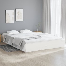 Estructura de cama madera maciza blanca King Size 150x200 cm