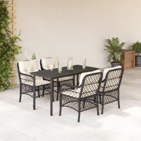Set de muebles jardín 5 pzas con cojines ratán sintético negro en Conjuntos de jardín | Comprar online en Foro24