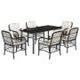 Set de comedor de jardín 7 pzas y cojines ratán sintético negro