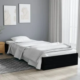 Black single solid wood bed frame 75x190 cm by vidaXL, Beds and slatted bases - Ref: Foro24-820066, Price: 78,26 €, Discount: %