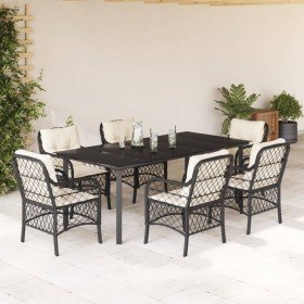 Set de comedor de jardín 7 pzas y cojines ratán sintético negro