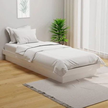 White single solid wood bed frame 75x190 cm by vidaXL, Beds and slatted bases - Ref: Foro24-819933, Price: 87,94 €, Discount: %