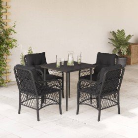 Set de muebles jardín 5 pzas con cojines ratán sintético negro