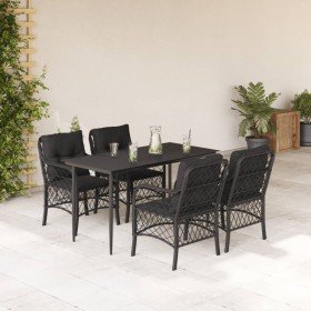 Set de muebles jardín 5 pzas con cojines ratán sintético negro