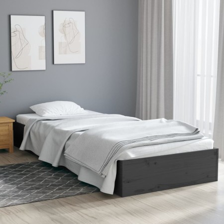 Estructura de cama individual madera maciza gris 75x190 cm de vidaXL, Camas y somieres - Ref: Foro24-820064, Precio: 96,17 €,...